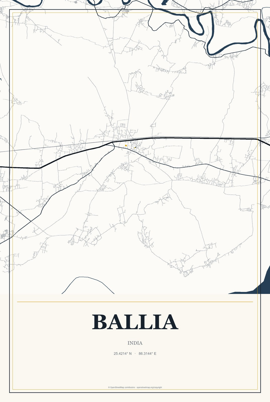 Ballia, India City Map Aluminum Sign in Citrine Modern style