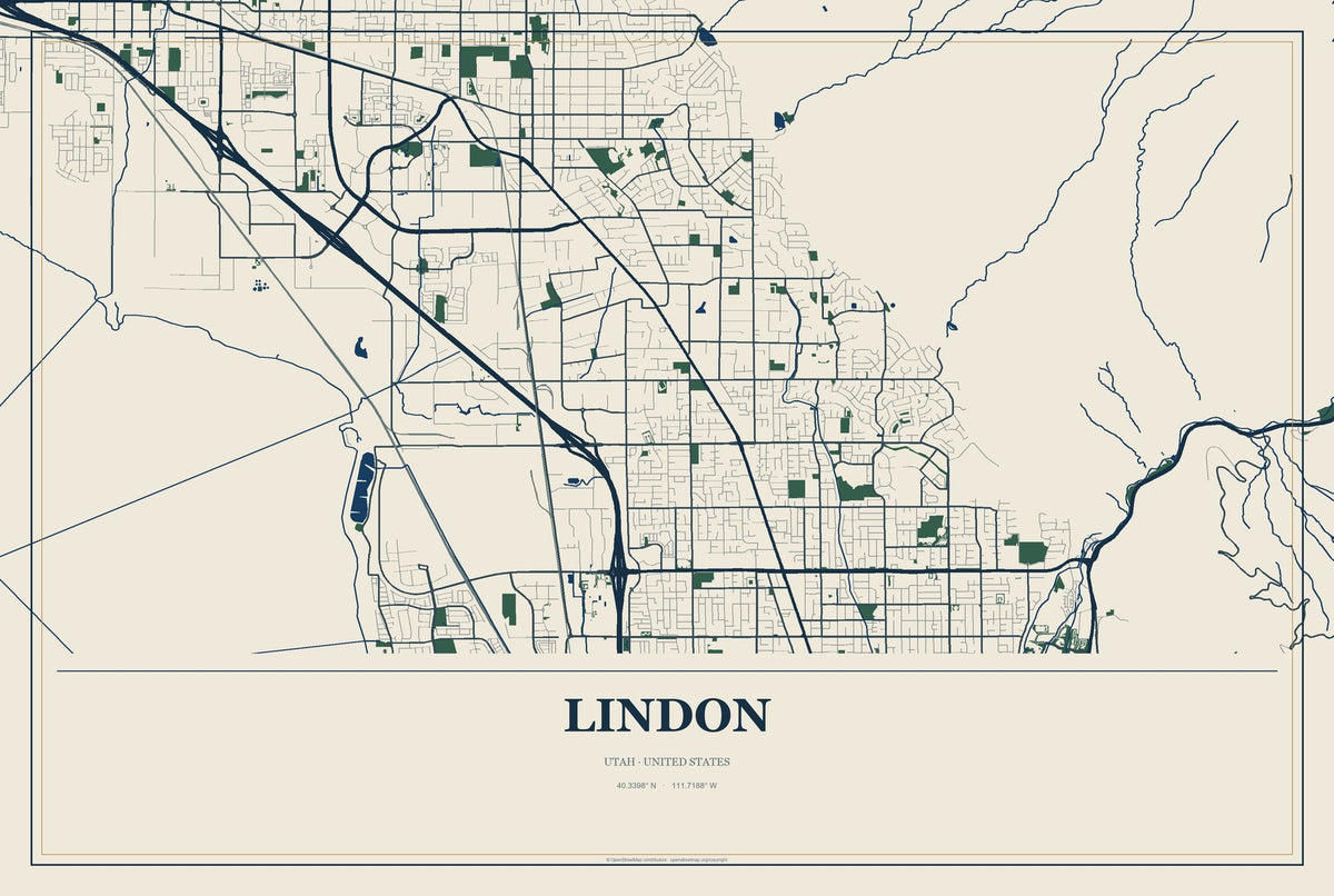Lindon, Utah City Map Aluminum Sign in Coastal Cutout style