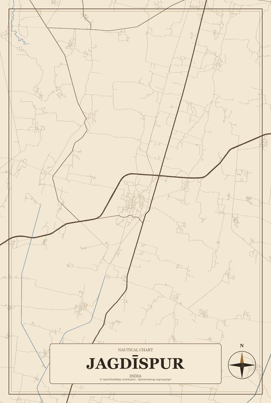Jagdīspur, India City Map Aluminum Sign in Heritage Nautical style