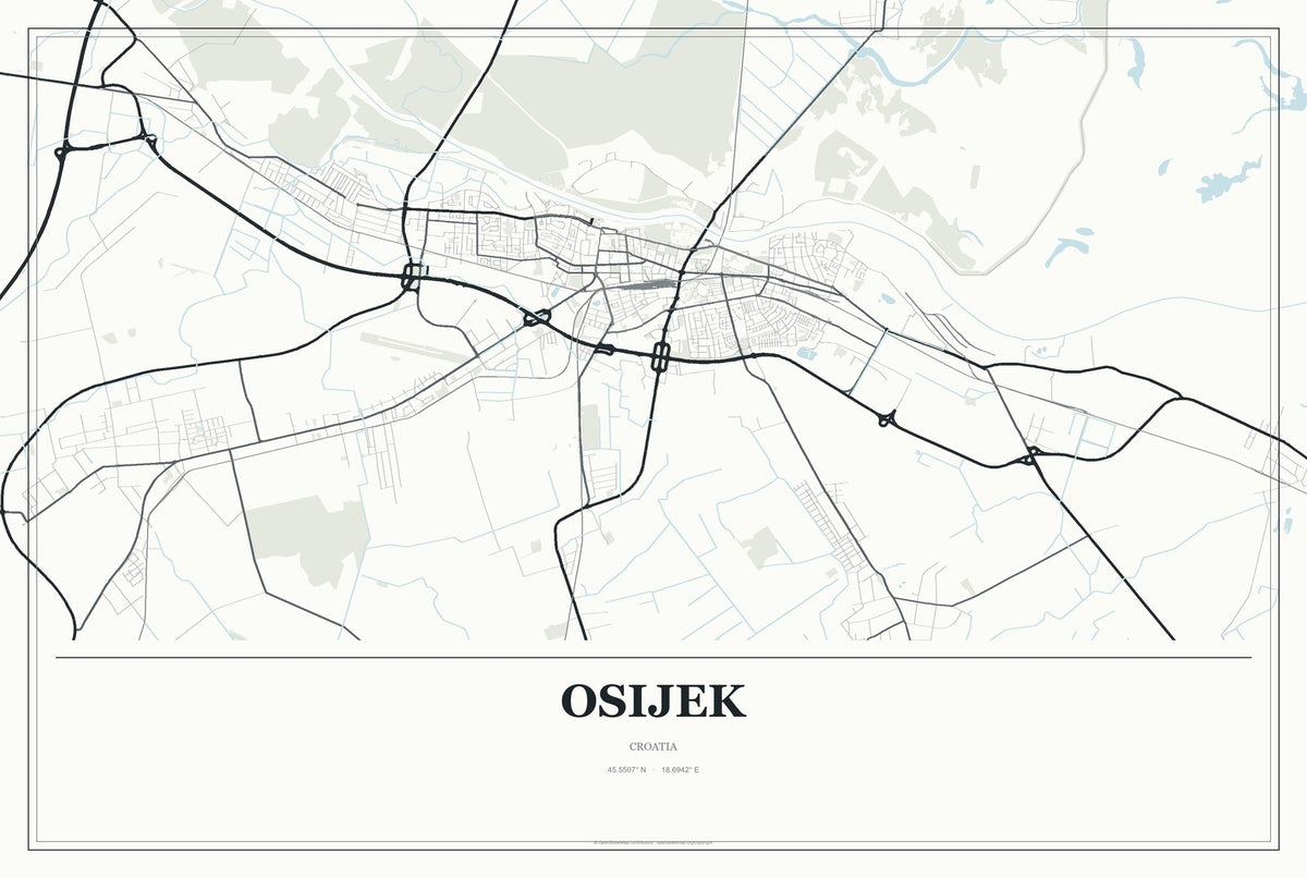 Osijek, Croatia City Map Aluminum Sign in Gallery Air style