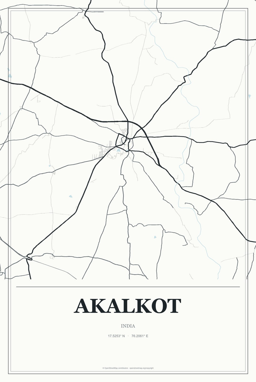 Akalkot, India City Map Aluminum Sign in Gallery Air style