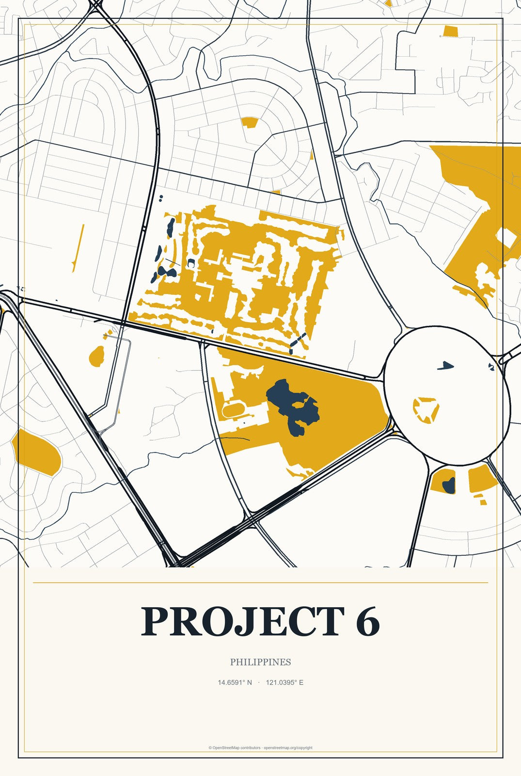 Project 6, Philippines City Map Aluminum Sign in Citrine Modern style