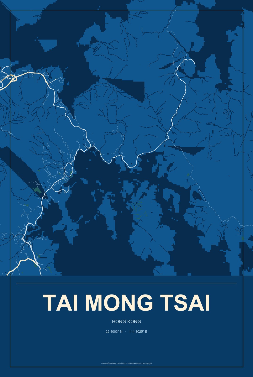Tai Mong Tsai, Hong Kong City Map Aluminum Sign in Harbor Cobalt style