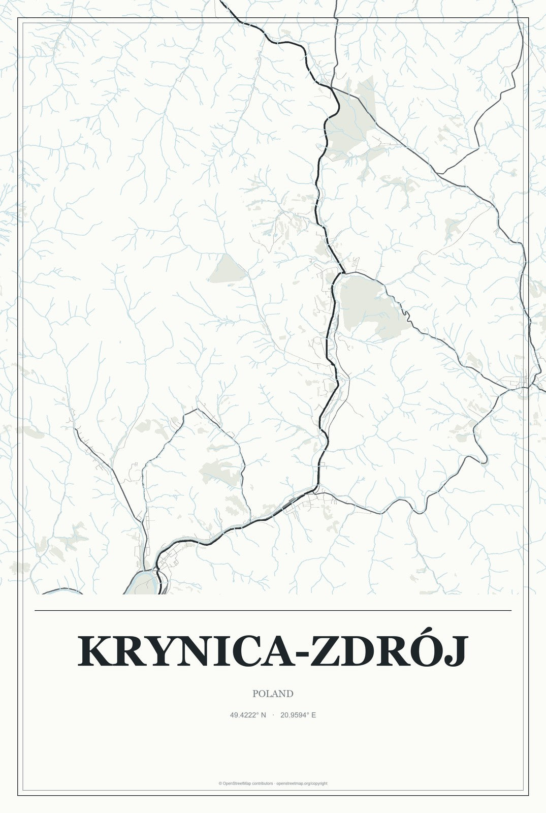 Krynica-Zdrój, Poland City Map Aluminum Sign in Gallery Air style
