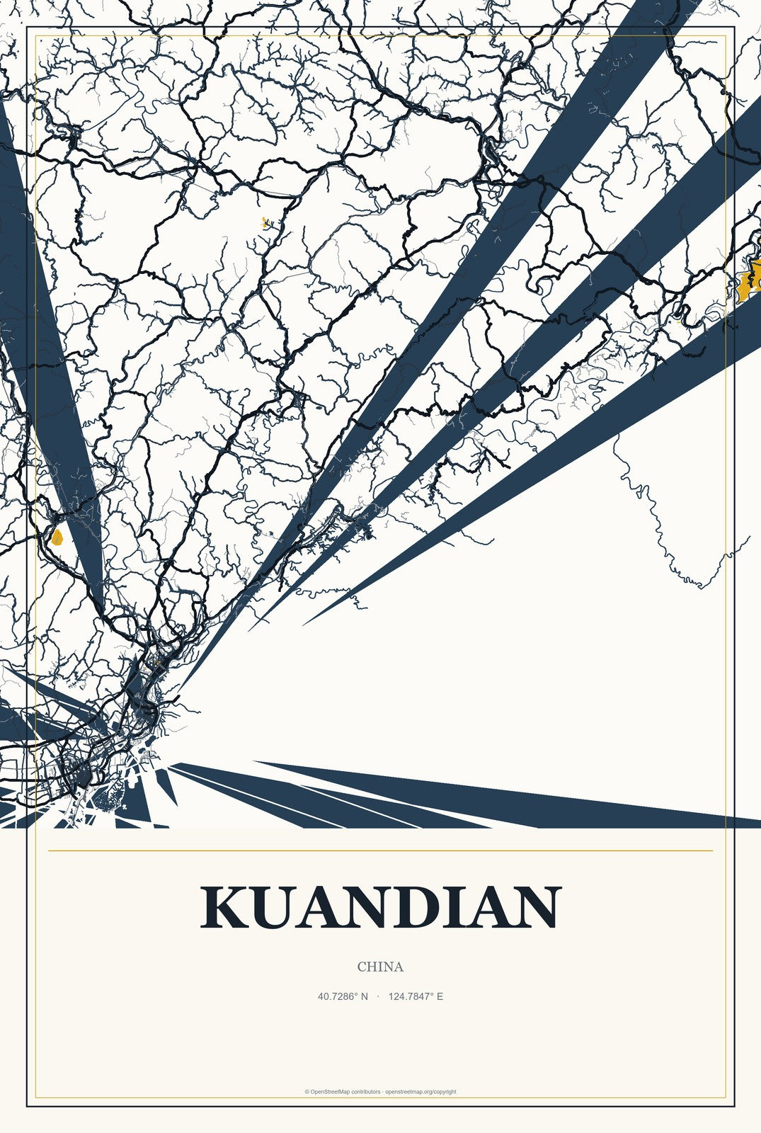 Kuandian, China City Map Aluminum Sign in Citrine Modern style