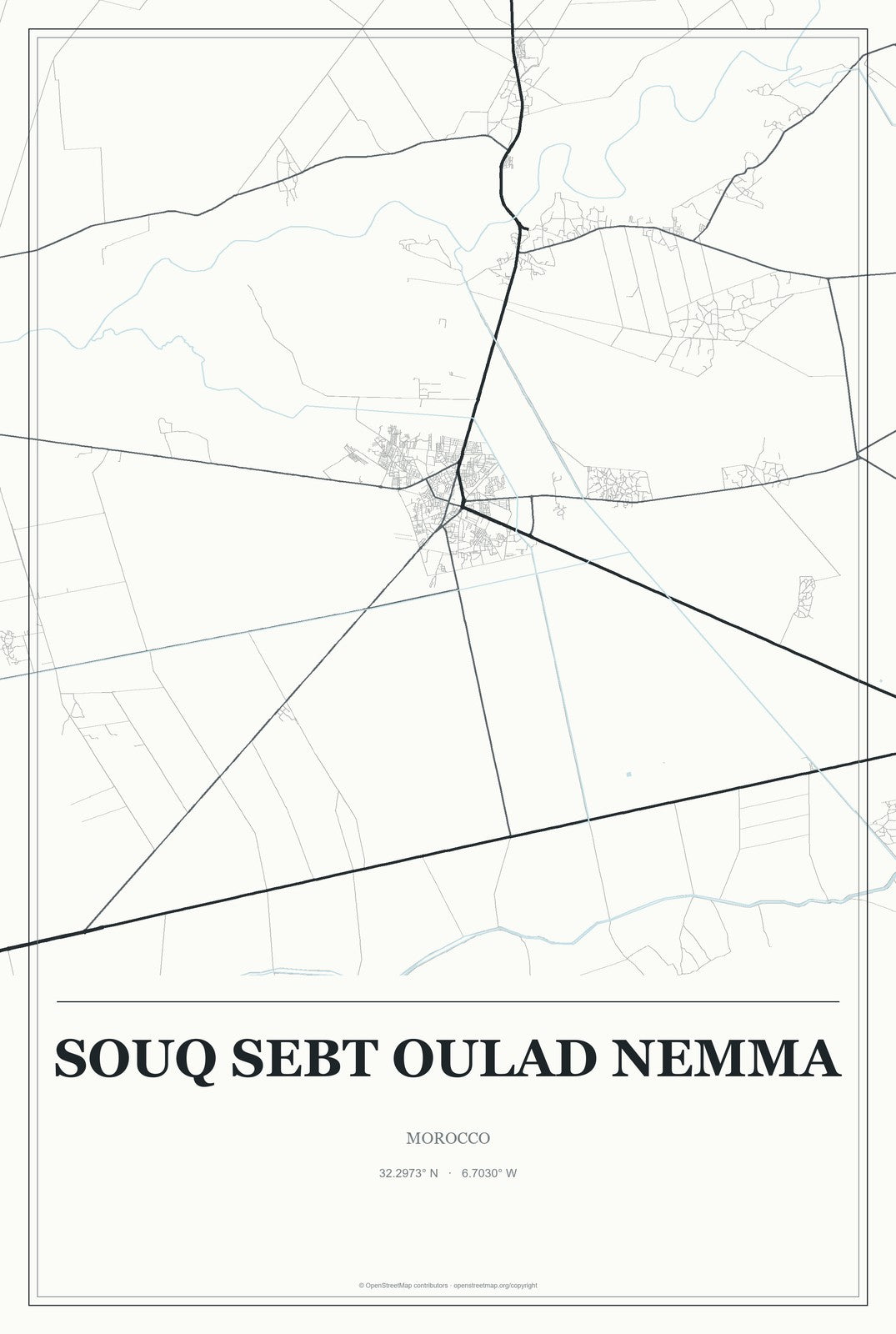 Souq Sebt Oulad Nemma, Morocco City Map Aluminum Sign in Gallery Air style