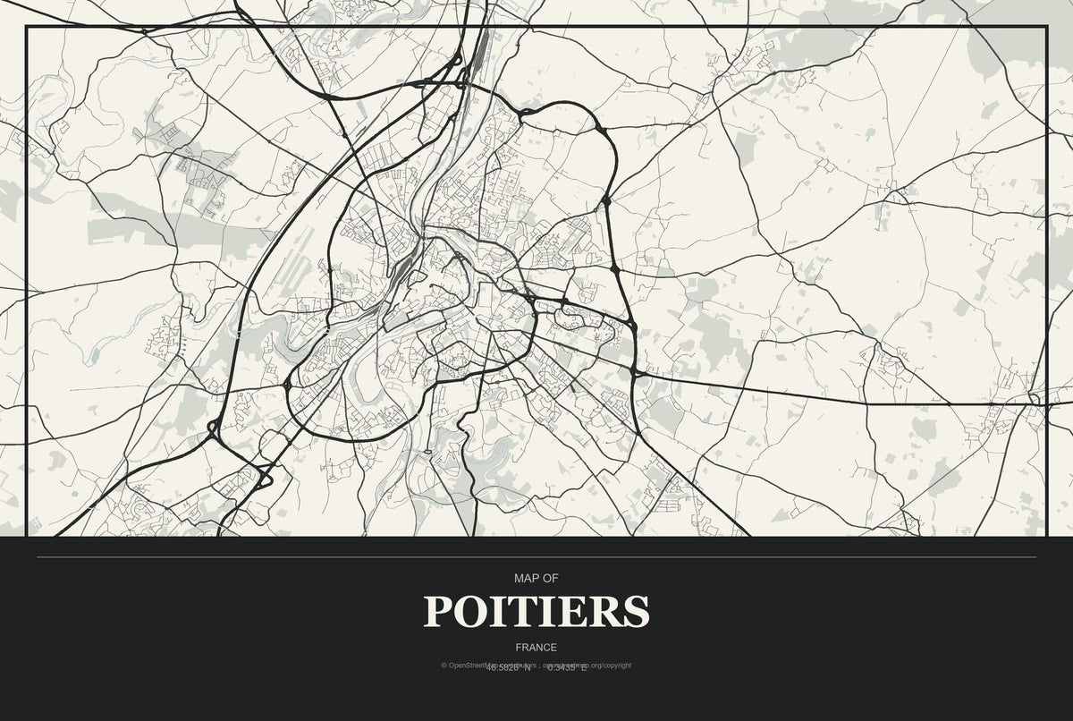 Poitiers, France City Map Aluminum Sign in Museum Plaque style