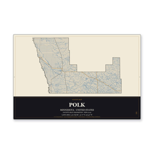 Polk County, Minnesota Map Aluminum Sign in Museum Plaque style