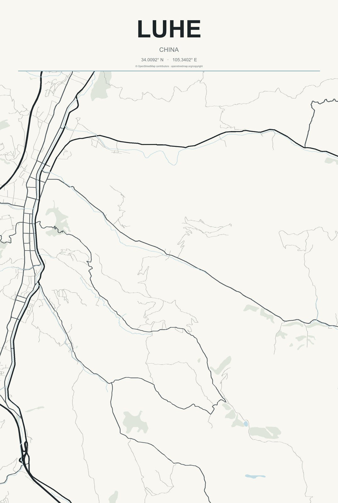 Luhe, China City Map Aluminum Sign in Headline Atlas style