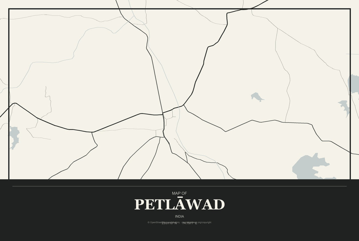 Petlāwad, India City Map Aluminum Sign in Museum Plaque style