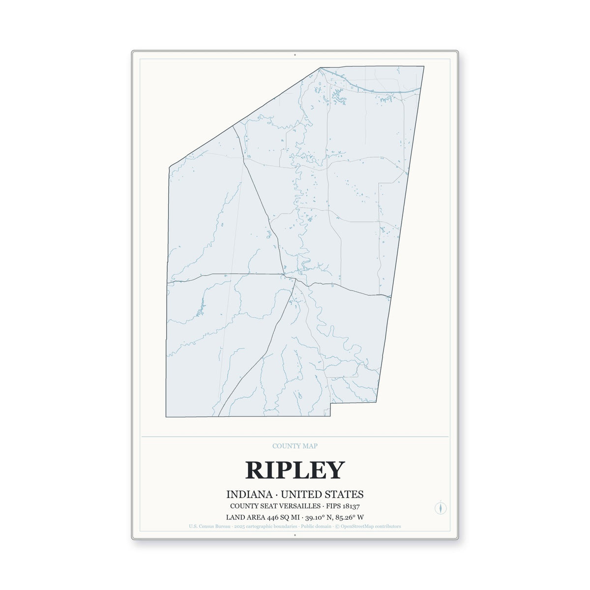 Ripley County, Indiana Map Aluminum Sign in Gallery Air style