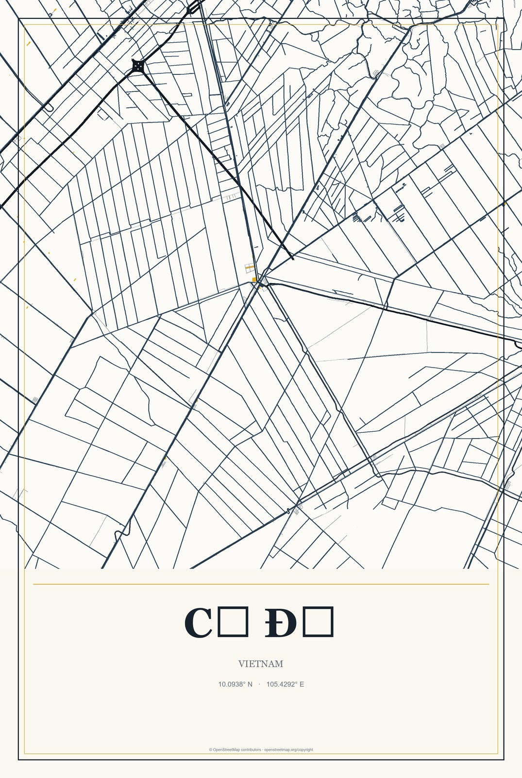 Cờ Đỏ, Vietnam City Map Aluminum Sign in Citrine Modern style
