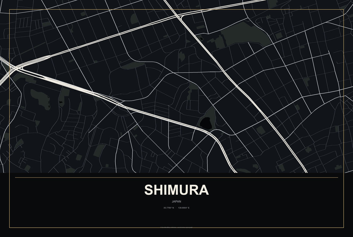 Shimura, Japan City Map Aluminum Sign in Metropolitan Noir style