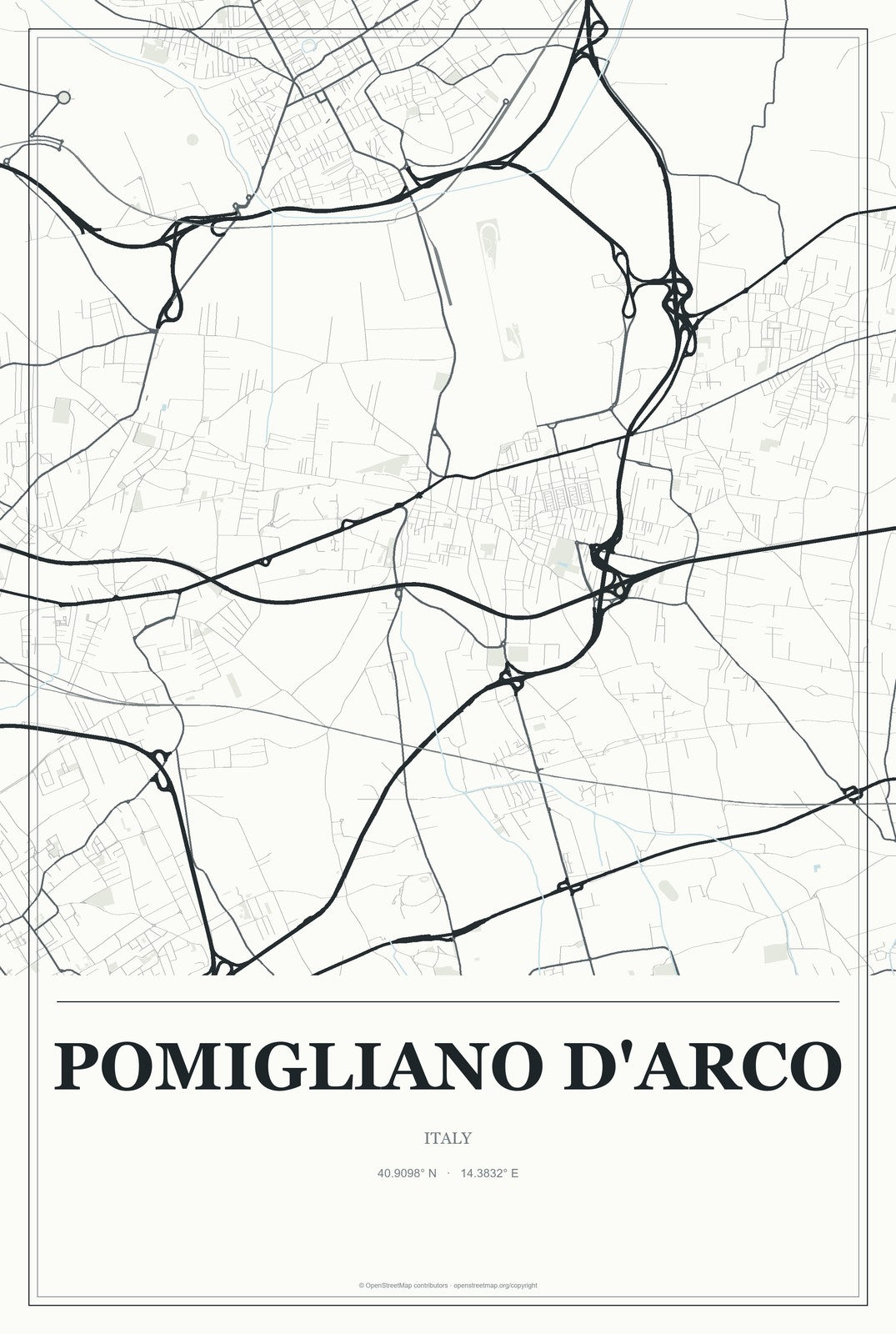 Pomigliano d'Arco, Italy City Map Aluminum Sign in Gallery Air style