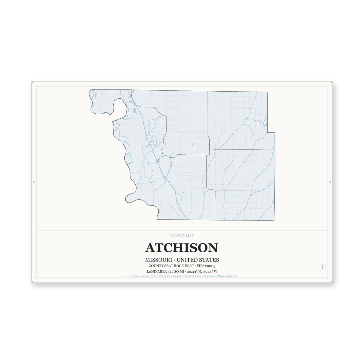 Atchison County, Missouri Map Aluminum Sign in Gallery Air style