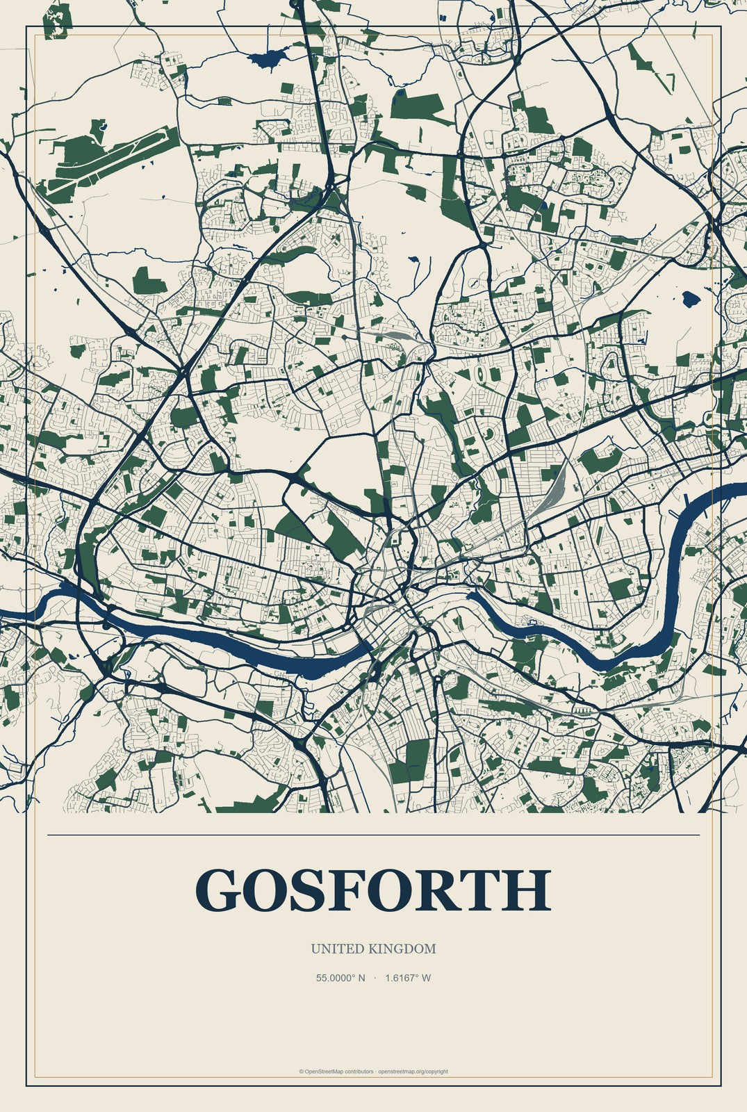 Gosforth, United Kingdom City Map Aluminum Sign in Coastal Cutout style