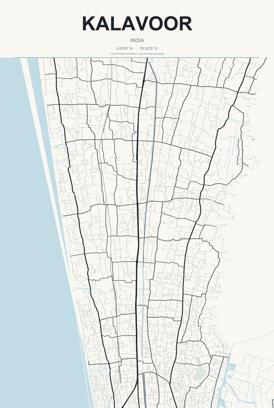 Kalavoor, India City Map Aluminum Sign in Headline Atlas style