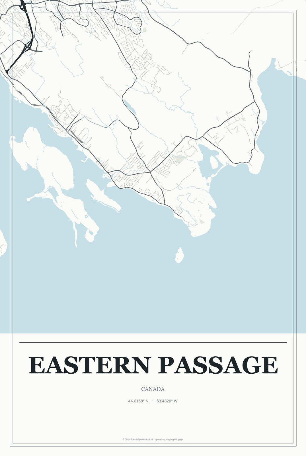 Eastern Passage, Canada City Map Aluminum Sign in Gallery Air style