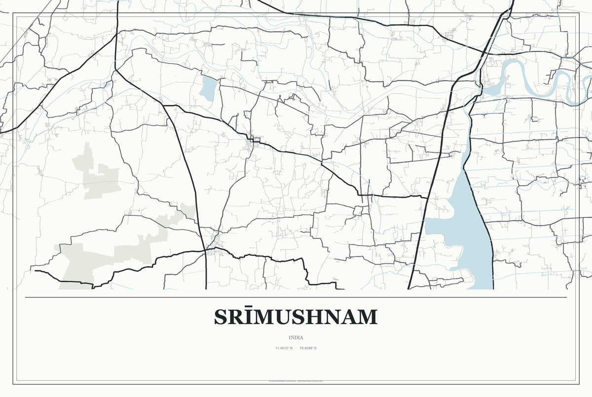 Srīmushnam, India City Map Aluminum Sign in Gallery Air style