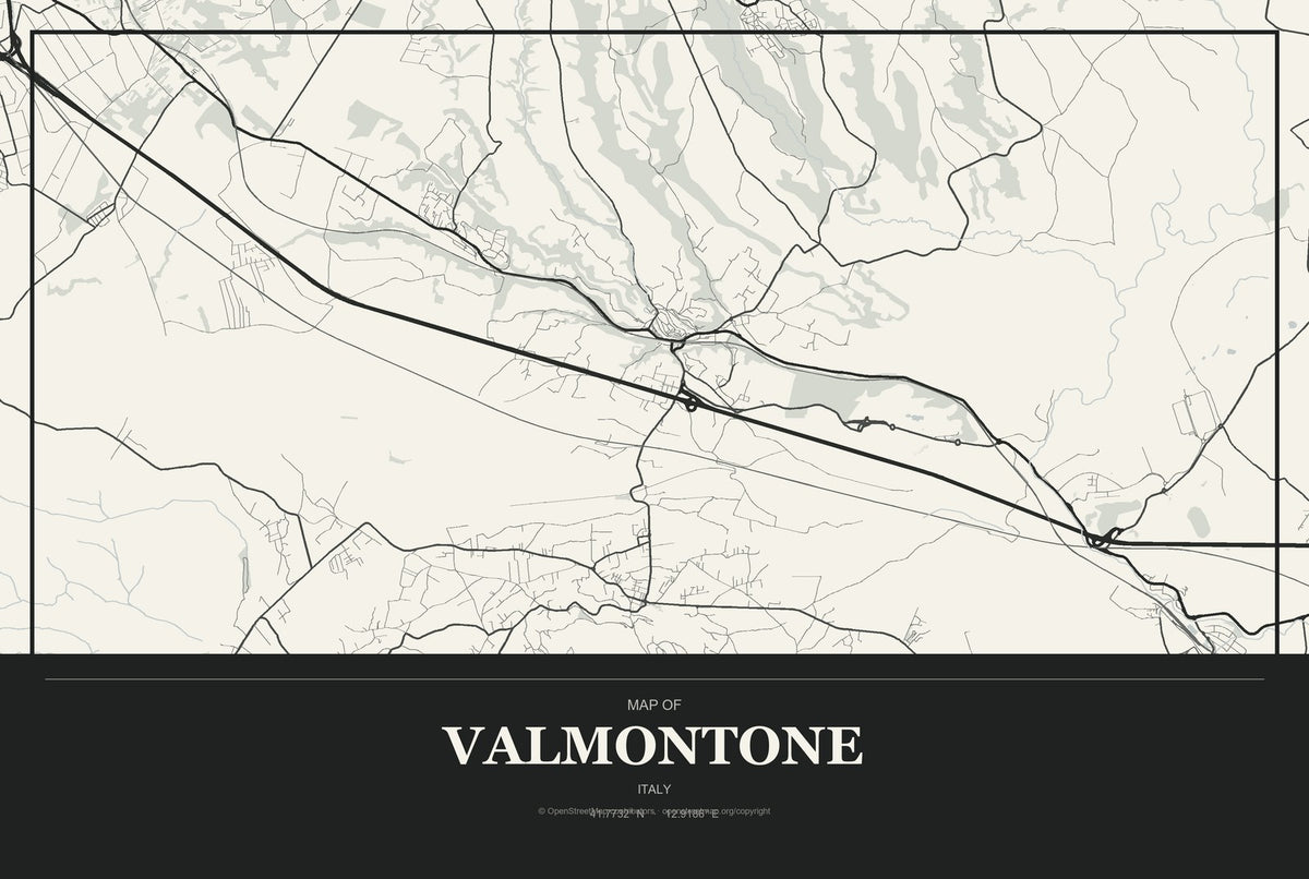 Valmontone, Italy City Map Aluminum Sign in Museum Plaque style
