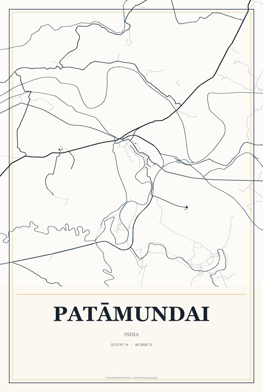 Patāmundai, India City Map Aluminum Sign in Citrine Modern style