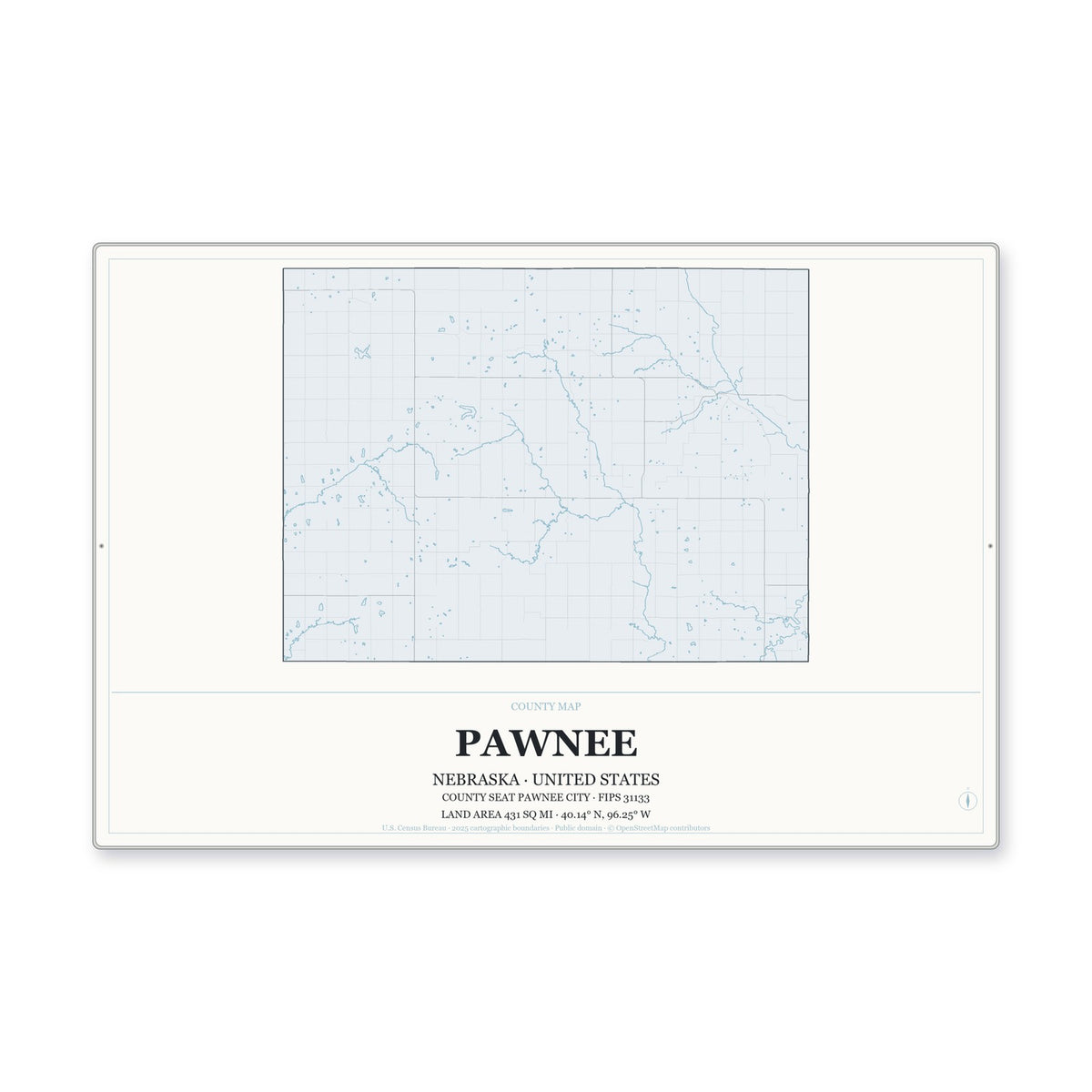 Pawnee County, Nebraska Map Aluminum Sign in Gallery Air style