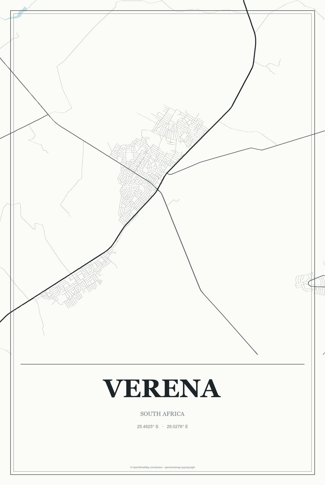 Verena, South Africa City Map Aluminum Sign in Gallery Air style