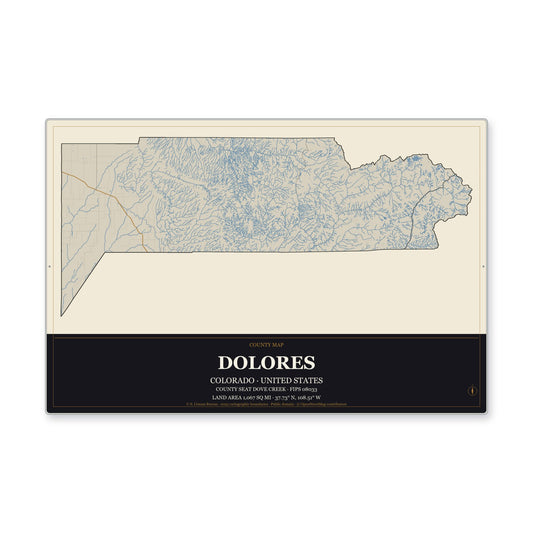 Dolores County, Colorado Map Aluminum Sign in Museum Plaque style
