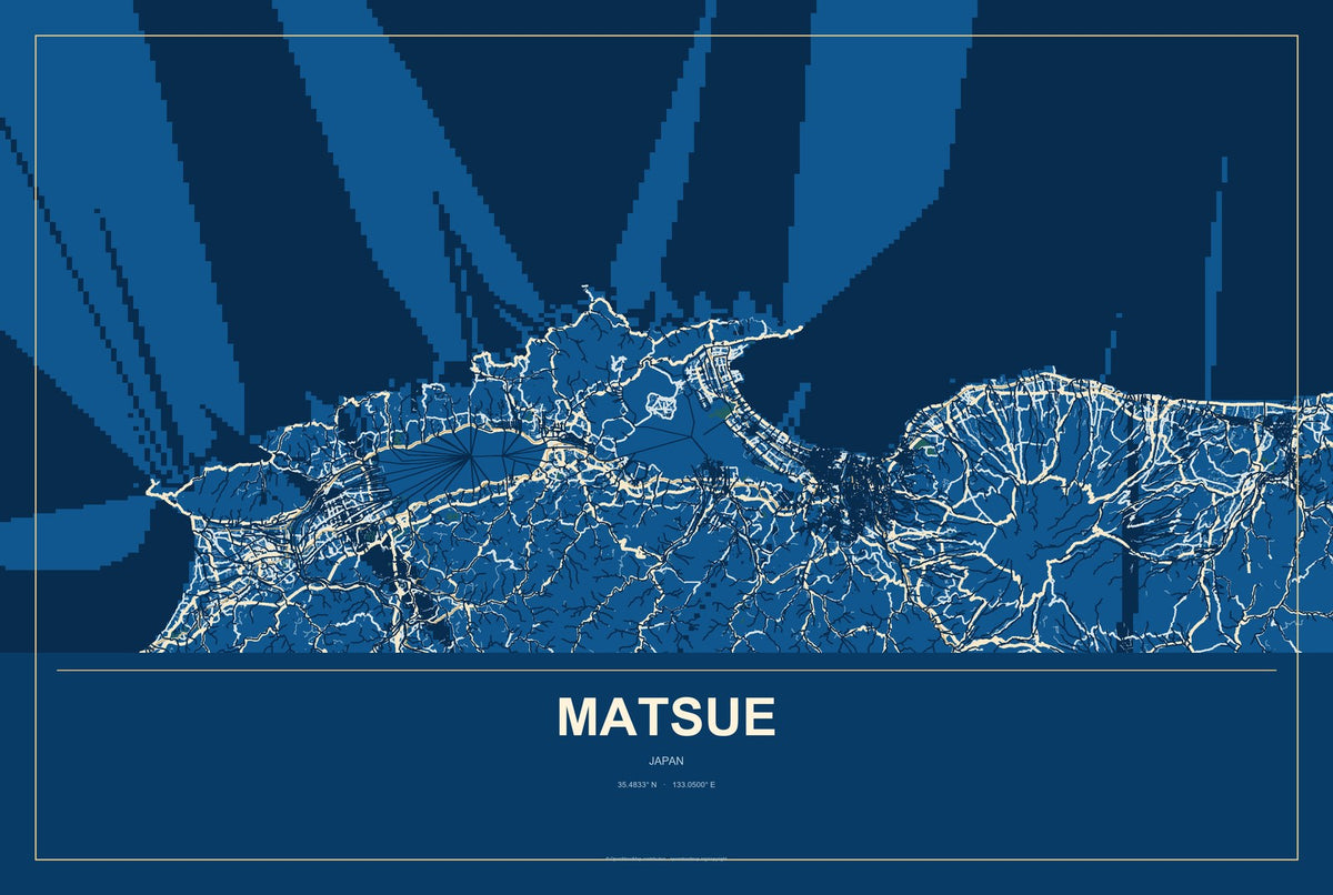Matsue, Japan City Map Aluminum Sign in Harbor Cobalt style