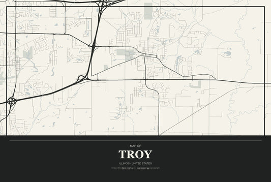 Troy, Illinois City Map Aluminum Sign in Museum Plaque style