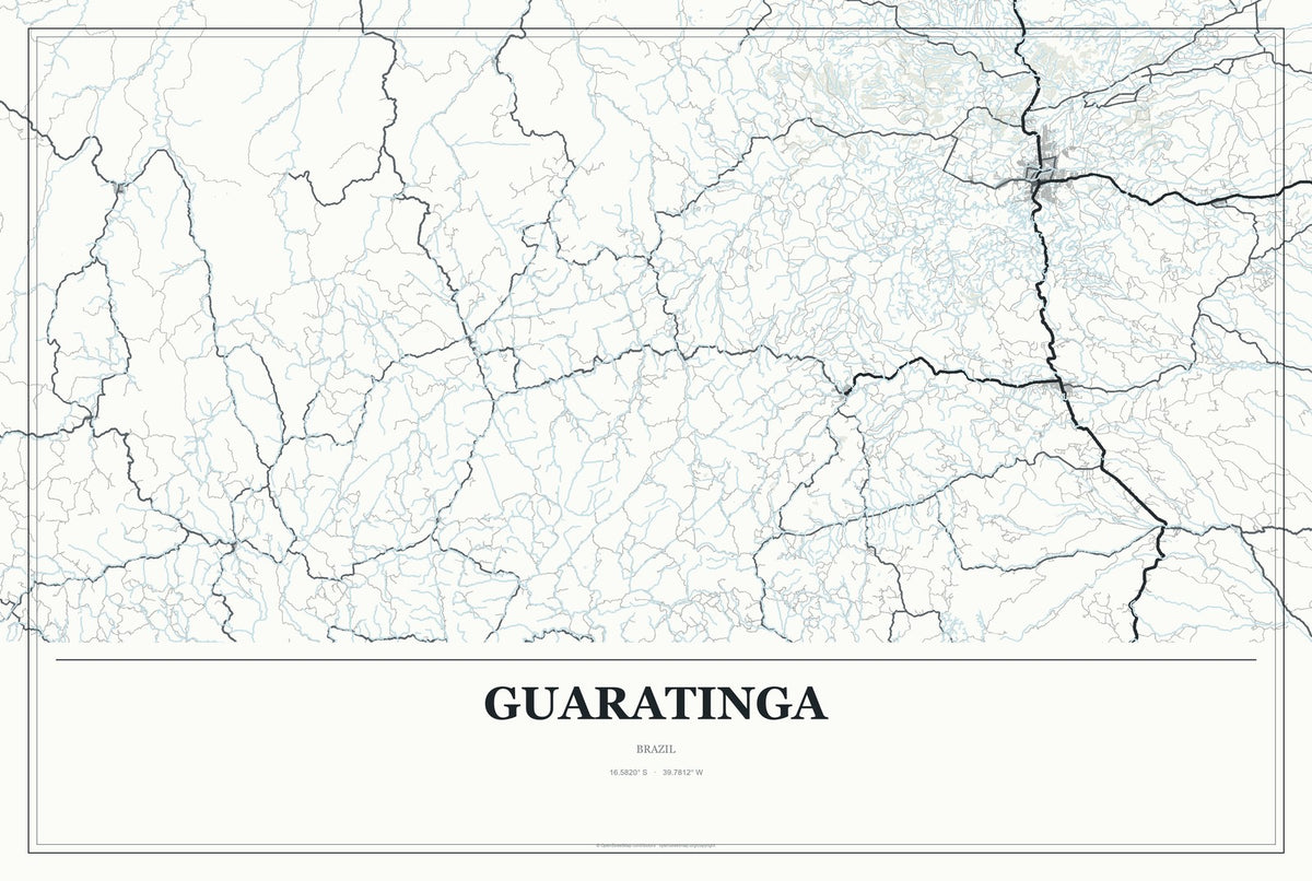 Guaratinga, Brazil City Map Aluminum Sign in Gallery Air style