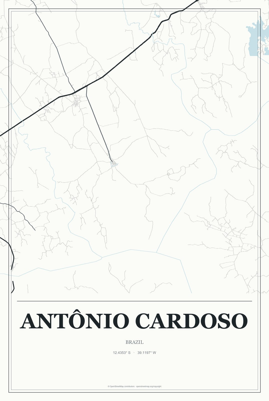 Antônio Cardoso, Brazil City Map Aluminum Sign in Gallery Air style