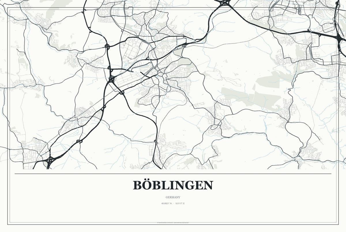 Böblingen, Germany City Map Aluminum Sign in Gallery Air style