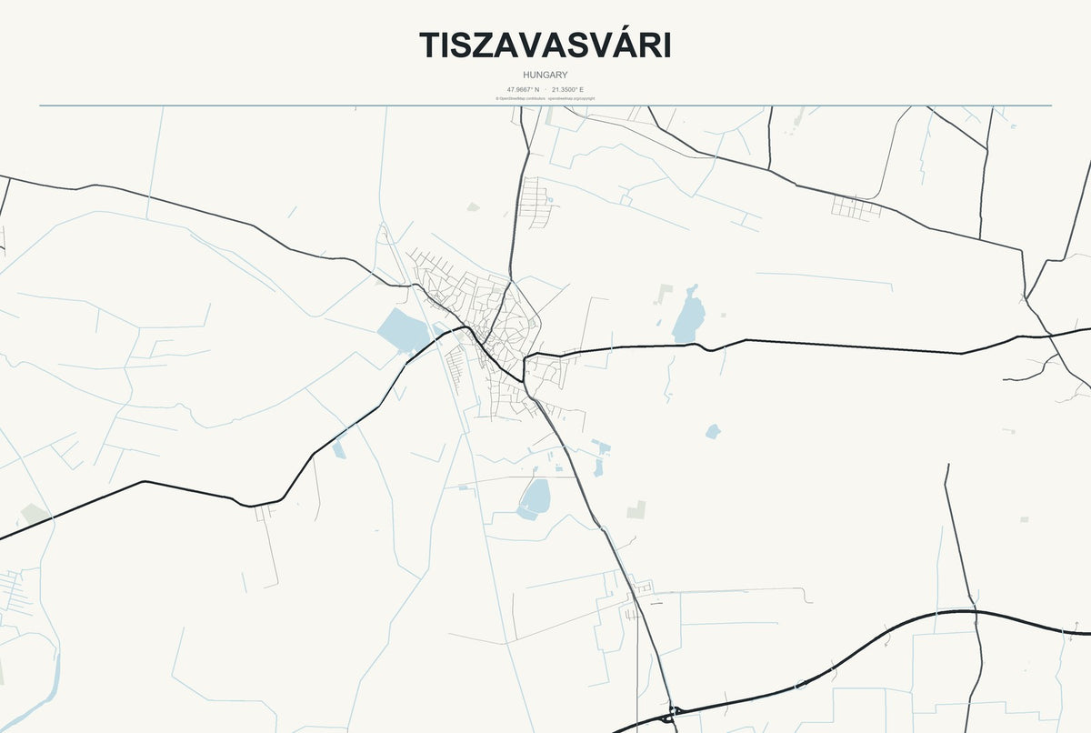 Tiszavasvári, Hungary City Map Aluminum Sign in Headline Atlas style
