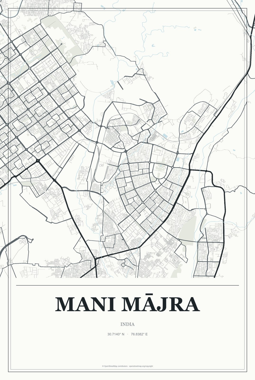 Mani Mājra, India City Map Aluminum Sign in Gallery Air style