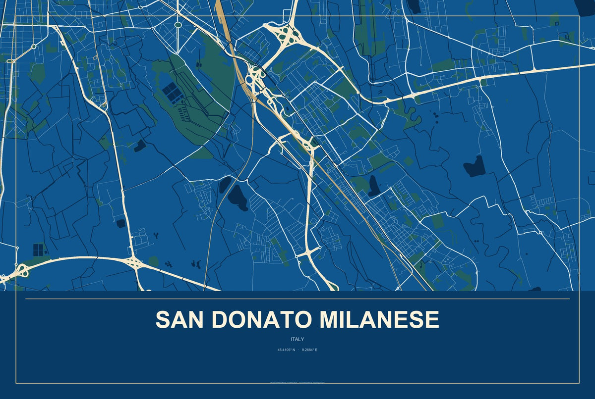 San Donato Milanese, Italy City Map Aluminum Sign in Harbor Cobalt style