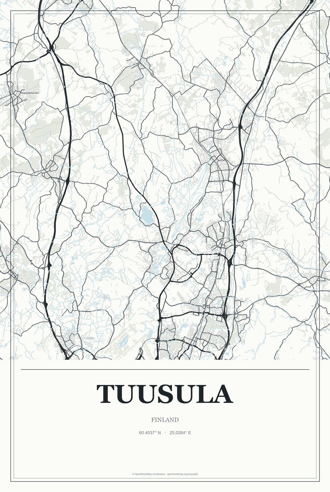 Tuusula, Finland City Map Aluminum Sign in Gallery Air style