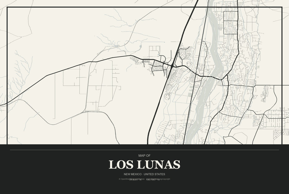 Los Lunas, New Mexico City Map Aluminum Sign in Museum Plaque style