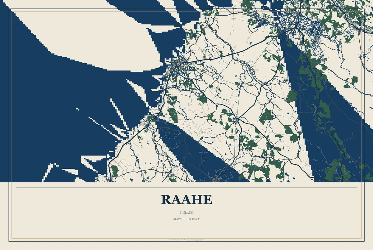 Raahe, Finland City Map Aluminum Sign in Coastal Cutout style