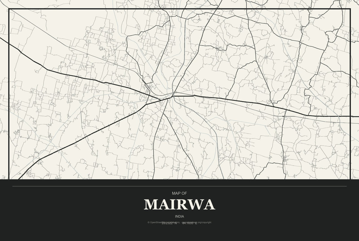 Mairwa, India City Map Aluminum Sign in Museum Plaque style