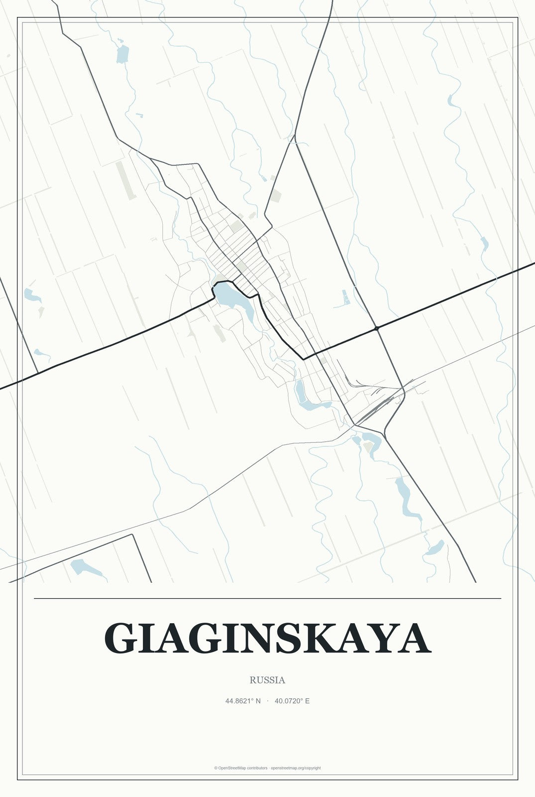 Giaginskaya, Russia City Map Aluminum Sign in Gallery Air style