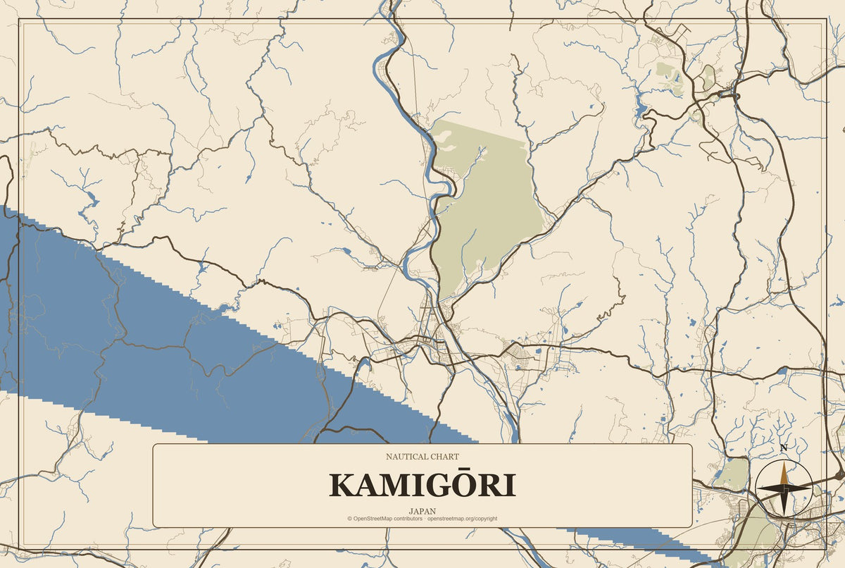 Kamigōri, Japan City Map Aluminum Sign in Heritage Nautical style
