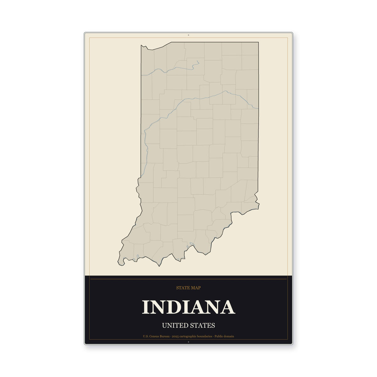 Indiana state map aluminum sign in Museum Plaque style
