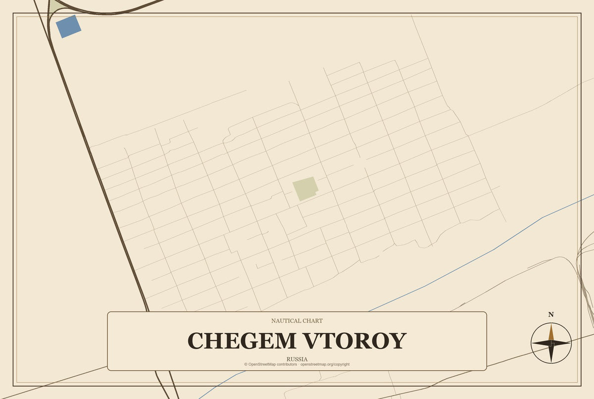 Chegem Vtoroy, Russia City Map Aluminum Sign in Heritage Nautical style