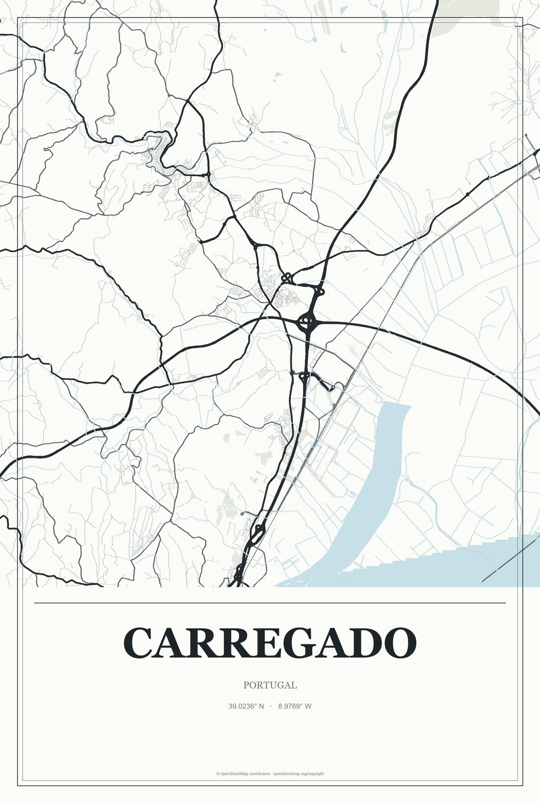Carregado, Portugal City Map Aluminum Sign in Gallery Air style