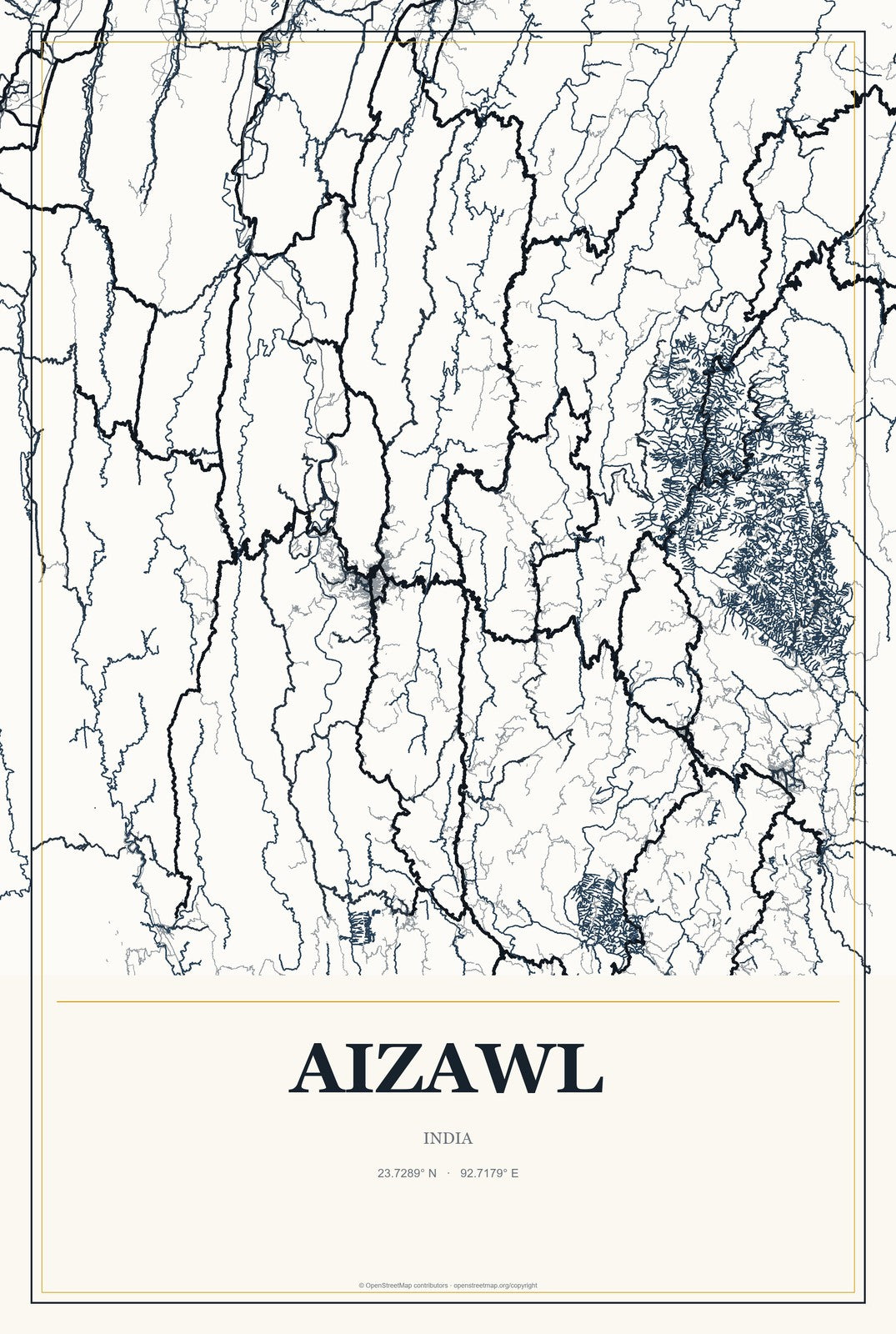Aizawl, India City Map Aluminum Sign in Citrine Modern style