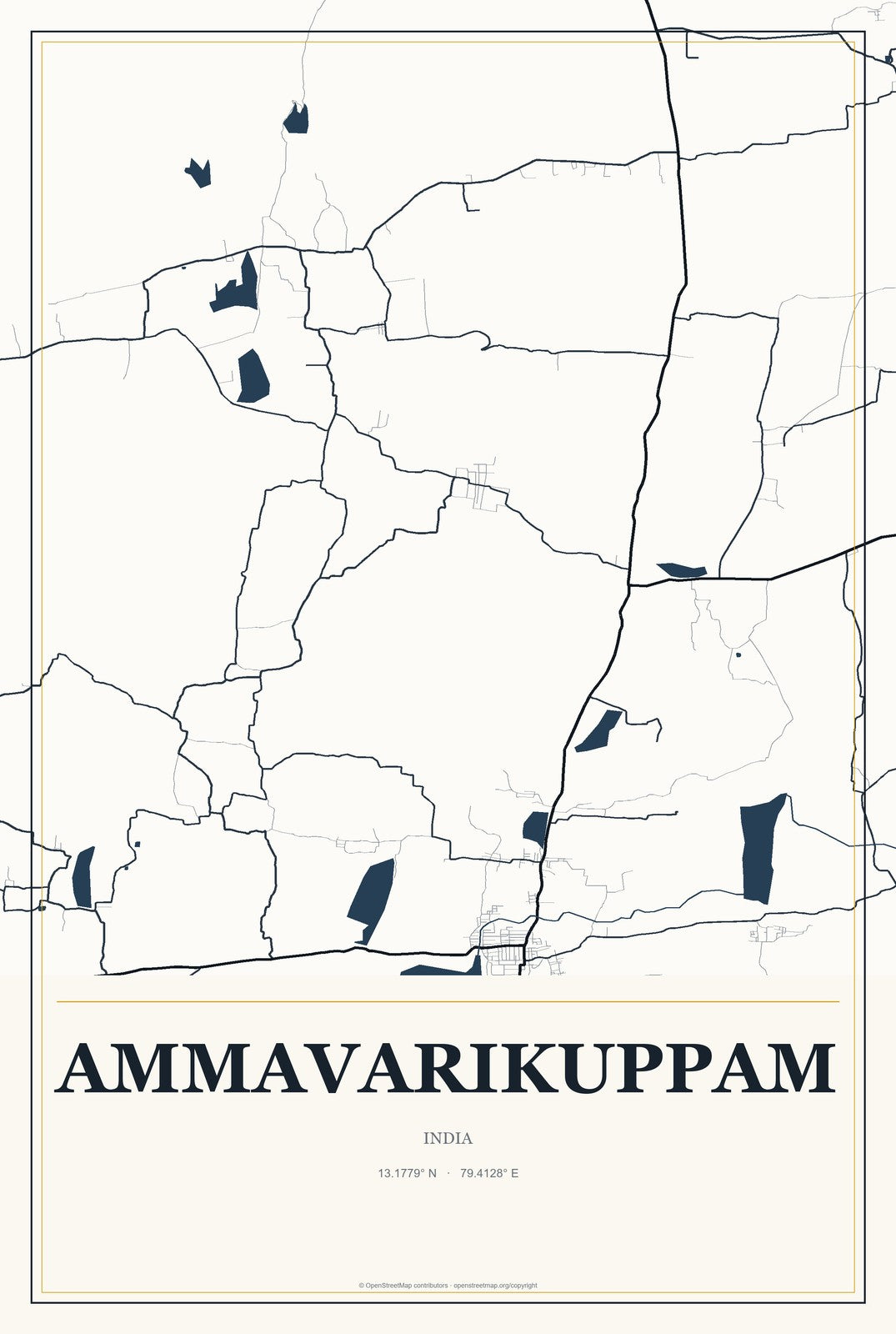 Ammavarikuppam, India City Map Aluminum Sign in Citrine Modern style