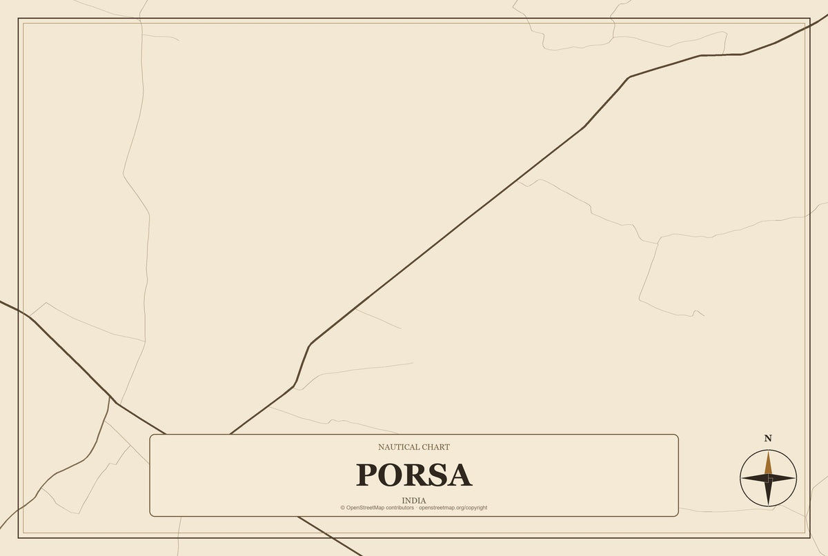 Porsa, India City Map Aluminum Sign in Heritage Nautical style
