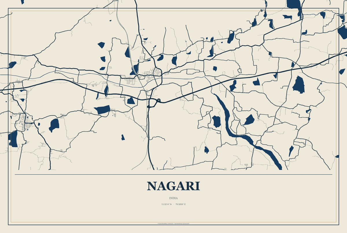 Nagari, India City Map Aluminum Sign in Coastal Cutout style