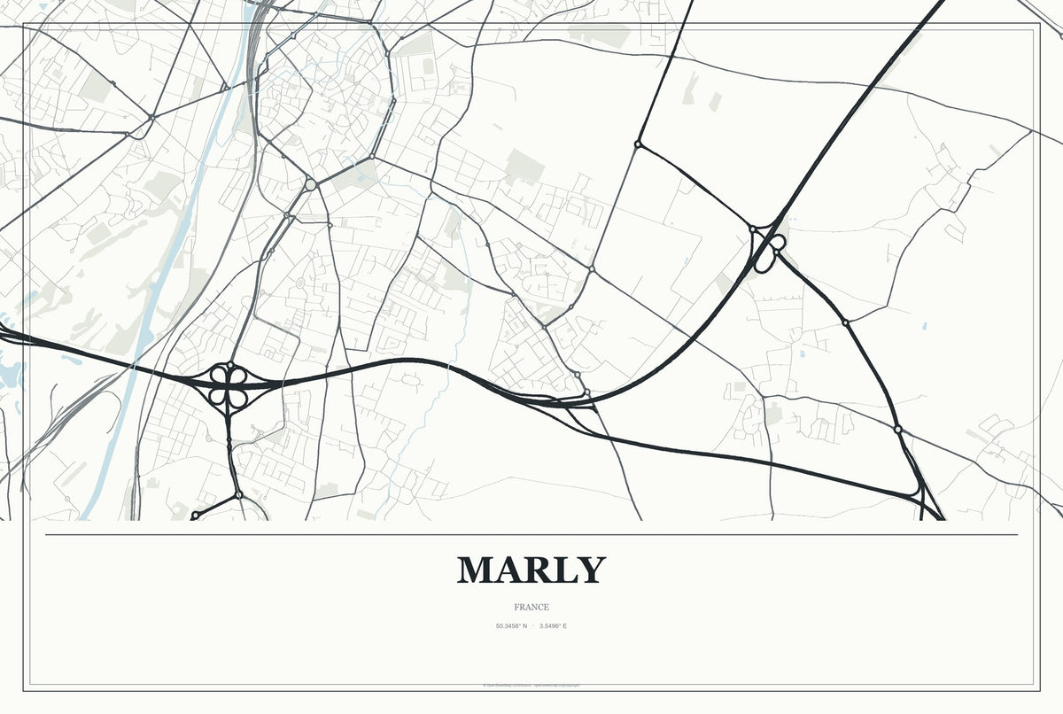 Marly, Grand Est, France City Map Aluminum Sign in Gallery Air style